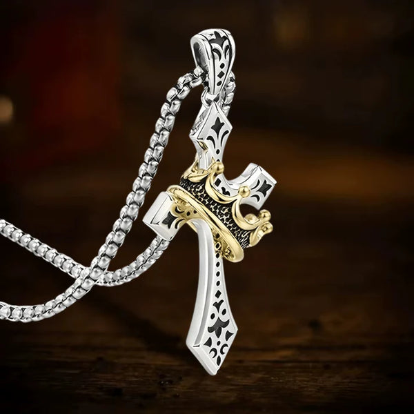 Vintage Crown Cross Necklace