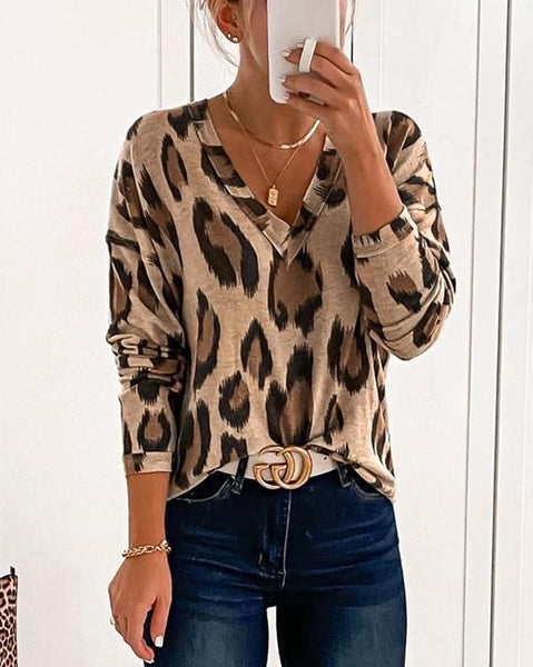 LEOPARD PRINT V NECK TOP (6 COLORS)