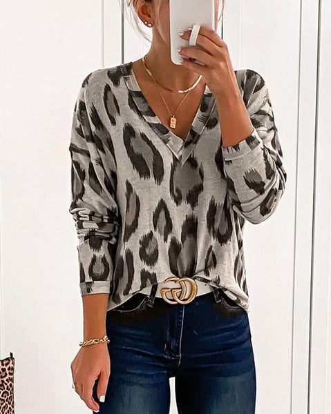 LEOPARD PRINT V NECK TOP (6 COLORS)