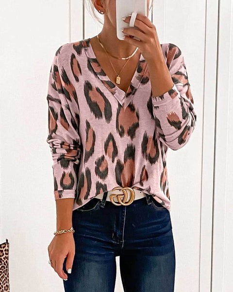 LEOPARD PRINT V NECK TOP (6 COLORS)