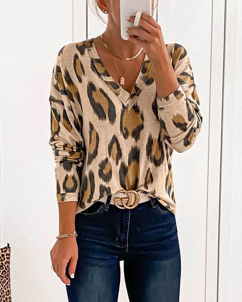 LEOPARD PRINT V NECK TOP (6 COLORS)